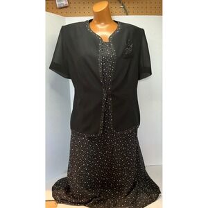 Danny & Nicole Vintage Dress Set Polka Dot Midi Jacket 2pc Black White Size 10